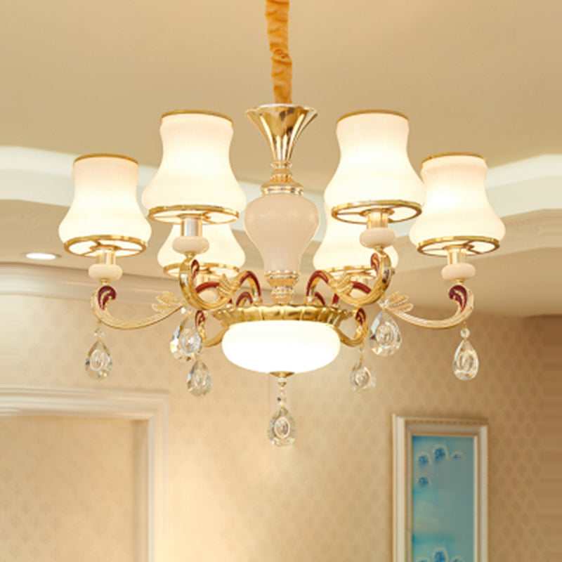 White Glass Bud Ceiling Lighting Traditional Chandelier Fixture - Rebooters