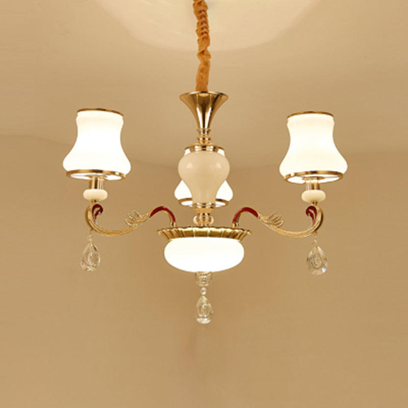 White Glass Bud Ceiling Lighting Traditional Chandelier Fixture - Rebooters