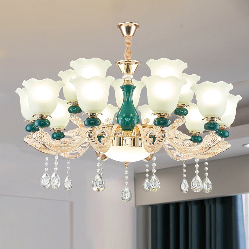 Traditional Ruffle Bell Suspension Light Cream Glass Chandelier - Rebooters