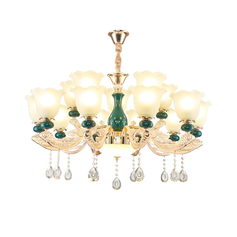 Traditional Ruffle Bell Suspension Light Cream Glass Chandelier - Rebooters