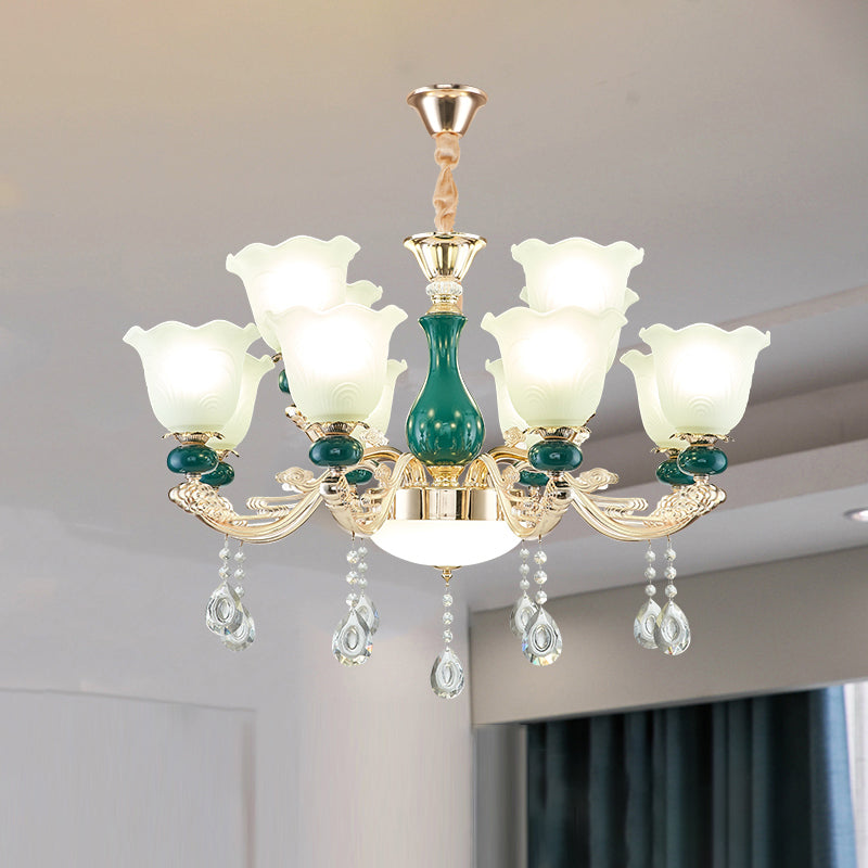 Traditional Ruffle Bell Suspension Light Cream Glass Chandelier - Rebooters