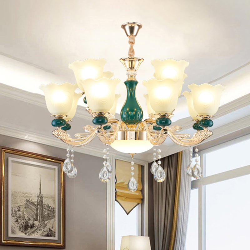 Traditional Ruffle Bell Suspension Light Cream Glass Chandelier - Rebooters