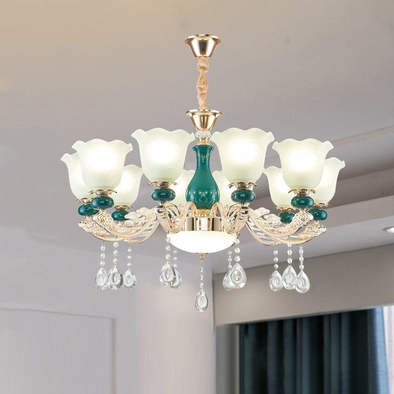 Traditional Ruffle Bell Suspension Light Cream Glass Chandelier - Rebooters