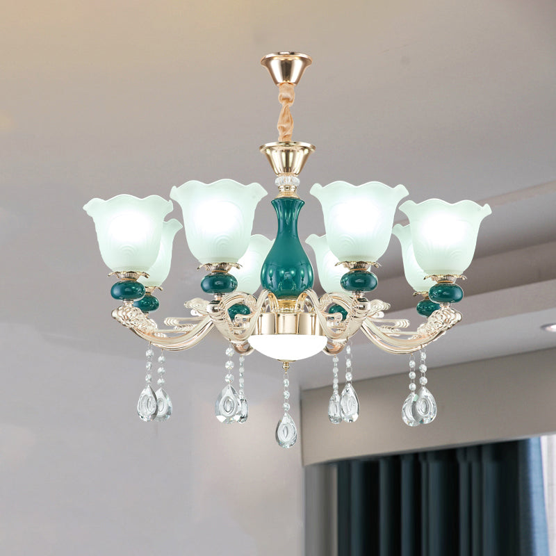 Traditional Ruffle Bell Suspension Light Cream Glass Chandelier - Rebooters