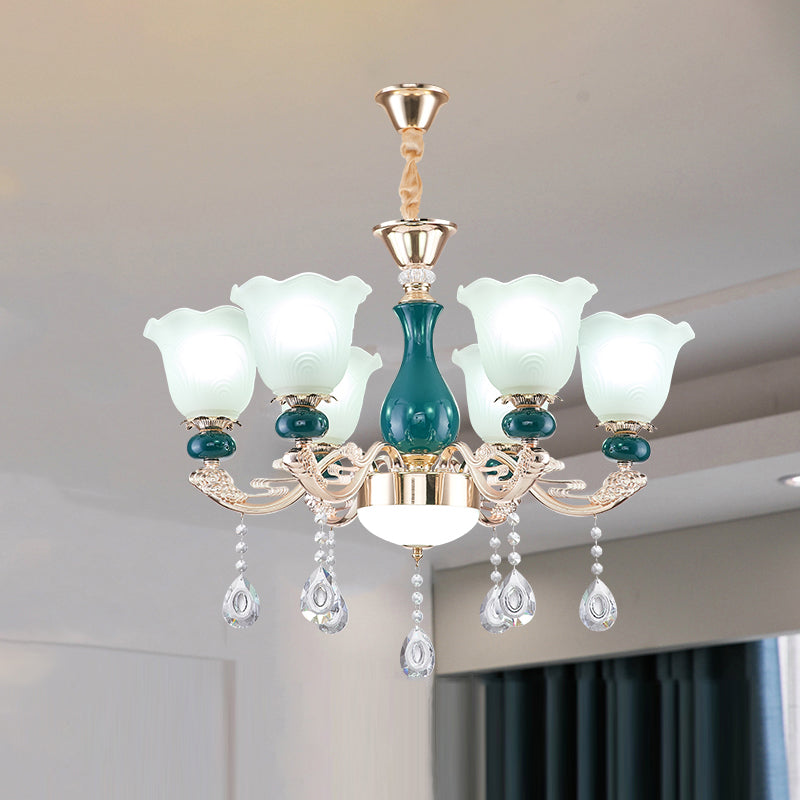 Traditional Ruffle Bell Suspension Light Cream Glass Chandelier - Rebooters