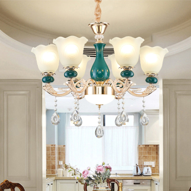 Traditional Ruffle Bell Suspension Light Cream Glass Chandelier - Rebooters