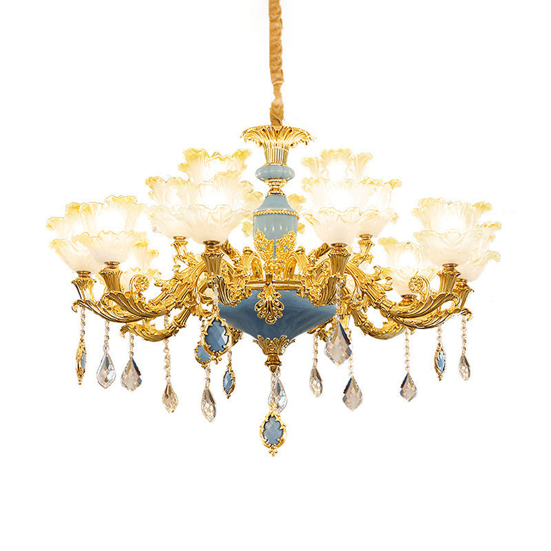 Traditional Ruffled Floral Ceiling Lighting Textured Glass Chandelier Light Fixture with Crystal Accent - Rebooters