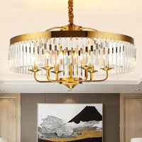 8 Lights Living Room Hanging Ceiling Light with Drum Crystal Block Shade Modern Brass Chandelier - Rebooters