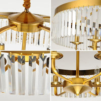 8 Lights Living Room Hanging Ceiling Light with Drum Crystal Block Shade Modern Brass Chandelier - Rebooters