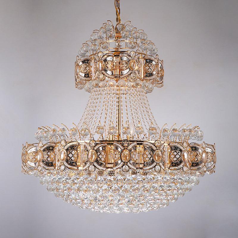 Modernism Basket Hanging Lamp Faceted Crystal Ball 9 Lights Chandelier in Gold - Rebooters