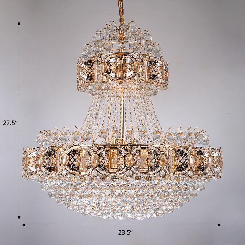 Modernism Basket Hanging Lamp Faceted Crystal Ball 9 Lights Chandelier in Gold - Rebooters