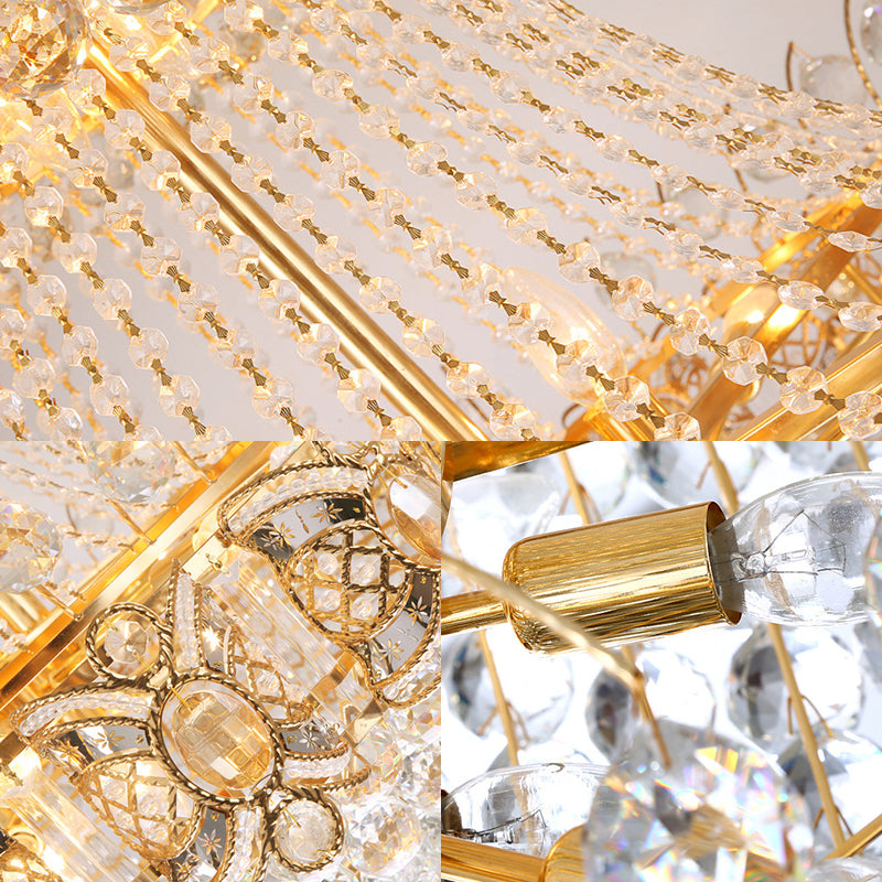 Modernism Basket Hanging Lamp Faceted Crystal Ball 9 Lights Chandelier in Gold - Rebooters