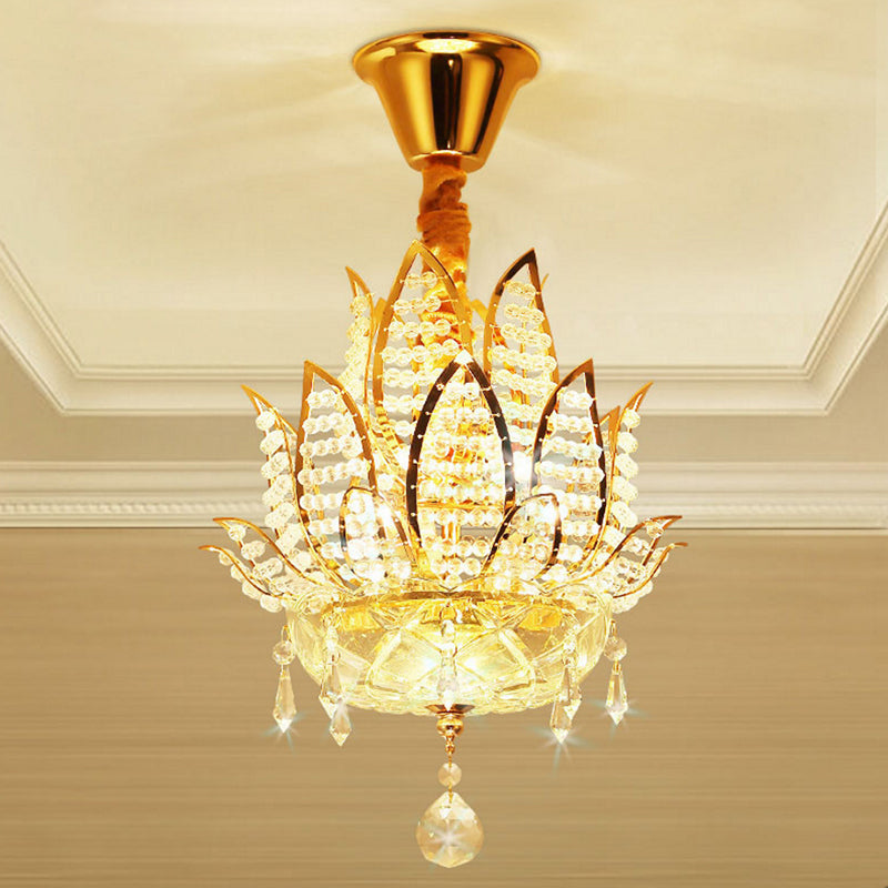 3 Lights Hallway Chandelier Light with Lotus Crystal Shade - Rebooters