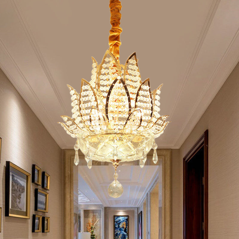 3 Lights Hallway Chandelier Light with Lotus Crystal Shade - Rebooters