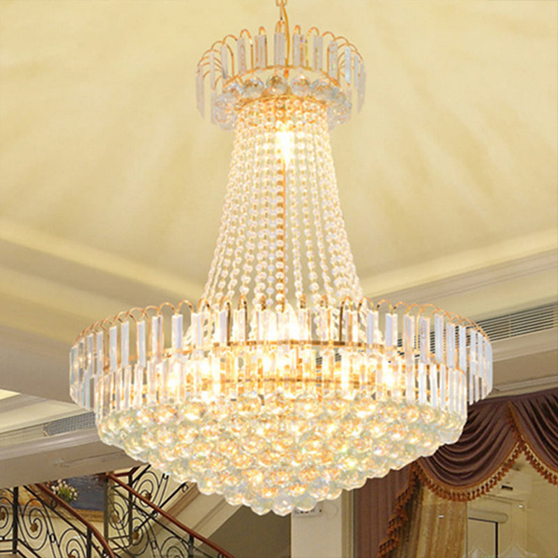 16 Lights Lobby Ceiling Lamp with Urn Crystal Shade Gold Chandelier 16"/23.5" Wide - Rebooters