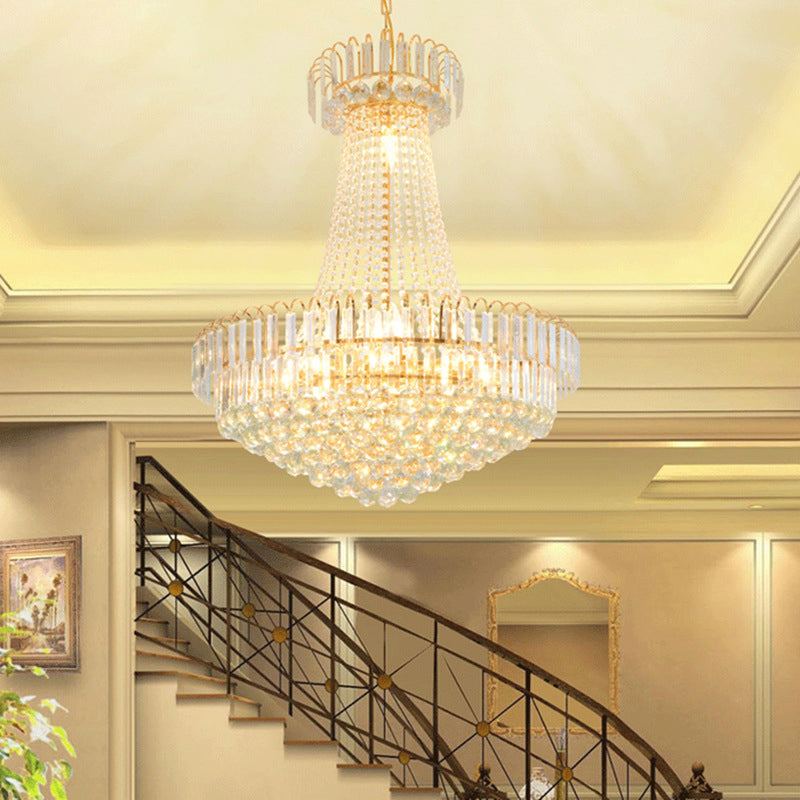 16 Lights Lobby Ceiling Lamp with Urn Crystal Shade Gold Chandelier 16"/23.5" Wide - Rebooters