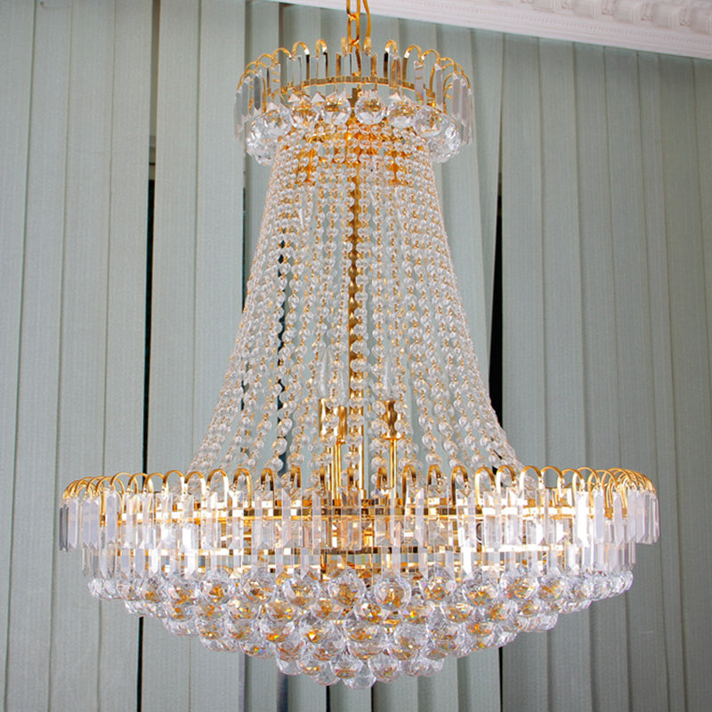 16 Lights Lobby Ceiling Lamp with Urn Crystal Shade Gold Chandelier 16"/23.5" Wide - Rebooters