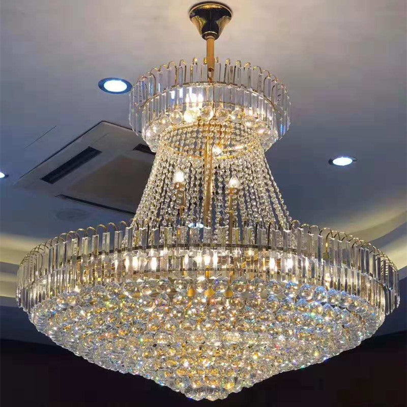 16 Lights Lobby Ceiling Lamp with Urn Crystal Shade Gold Chandelier 16"/23.5" Wide - Rebooters