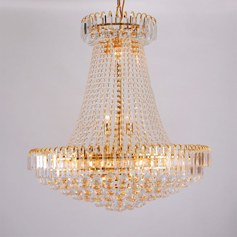 16 Lights Lobby Ceiling Lamp with Urn Crystal Shade Gold Chandelier 16"/23.5" Wide - Rebooters