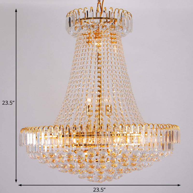 16 Lights Lobby Ceiling Lamp with Urn Crystal Shade Gold Chandelier 16"/23.5" Wide - Rebooters