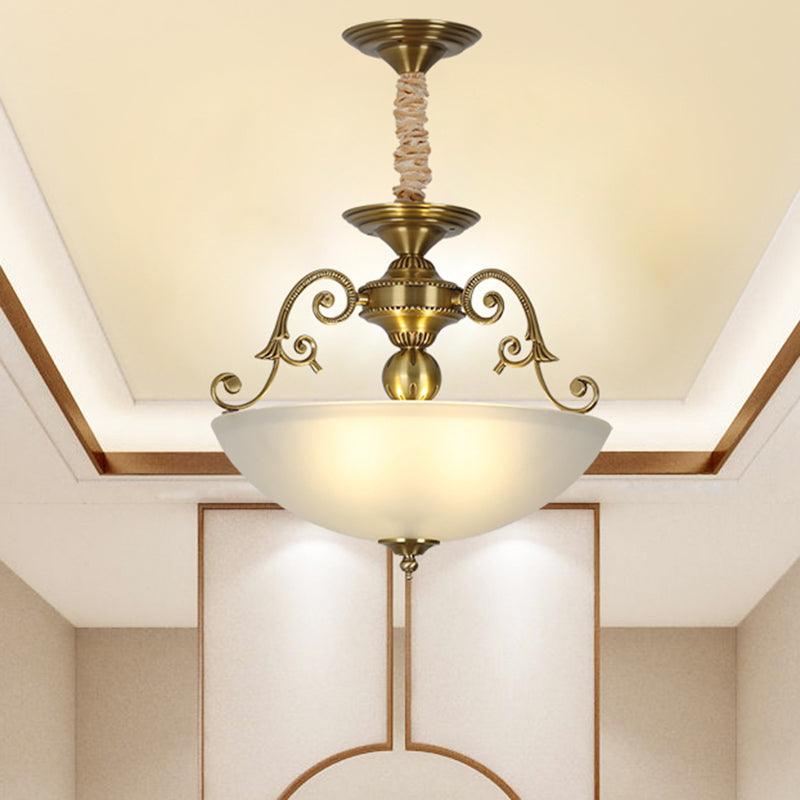 3 Heads Chandelier Light Retro Bowl Frosted Glass Fixture in Gold - Rebooters