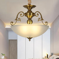 3 Heads Chandelier Light Retro Bowl Frosted Glass Fixture in Gold - Rebooters
