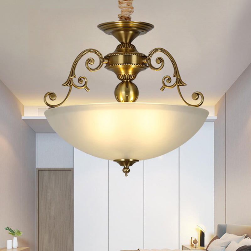 3 Heads Chandelier Light Retro Bowl Frosted Glass Fixture in Gold - Rebooters