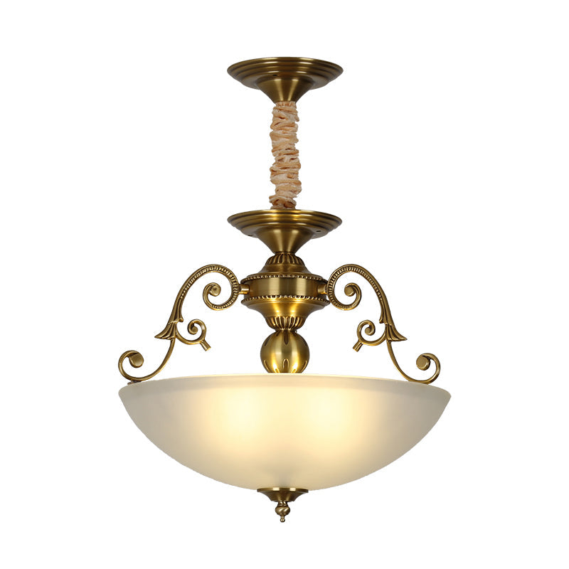 3 Heads Chandelier Light Retro Bowl Frosted Glass Fixture in Gold - Rebooters