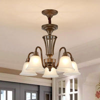 Bell Frosted Glass Chandelier Light Retro Style Pendant Fixture - Rebooters