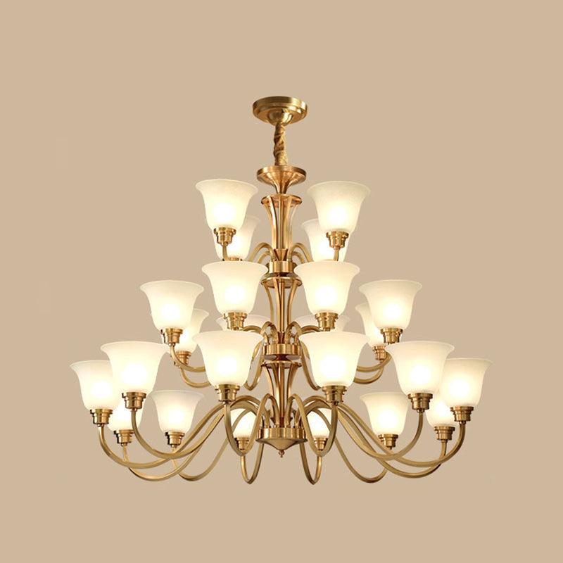 Bell Frosted Glass Chandelier Light Retro Style Pendant Fixture - Rebooters