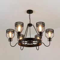 6/8 Lights Chandelier Lighting Retro Style Wire Guard Metal Ceiling Light in Black - Rebooters