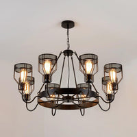 6/8 Lights Chandelier Lighting Retro Style Wire Guard Metal Ceiling Light in Black - Rebooters