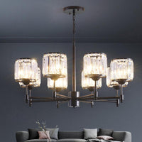 3/6/8 Lights Radial Pendant Chandelier Contemporary Crystal Hanging Light in Black for Bedroom - Rebooters