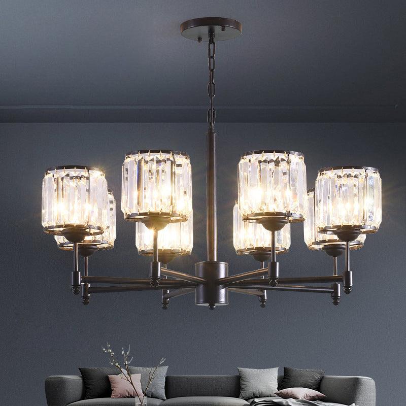 3/6/8 Lights Radial Pendant Chandelier Contemporary Crystal Hanging Light in Black for Bedroom - Rebooters