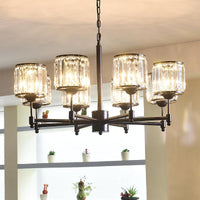 3/6/8 Lights Radial Pendant Chandelier Contemporary Crystal Hanging Light in Black for Bedroom - Rebooters