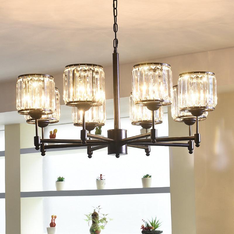 3/6/8 Lights Radial Pendant Chandelier Contemporary Crystal Hanging Light in Black for Bedroom - Rebooters