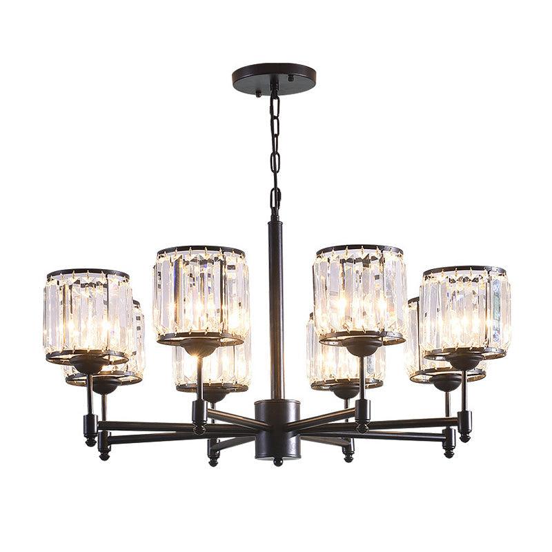 3/6/8 Lights Radial Pendant Chandelier Contemporary Crystal Hanging Light in Black for Bedroom - Rebooters