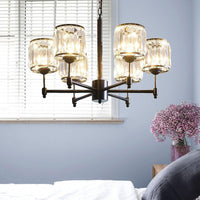 3/6/8 Lights Radial Pendant Chandelier Contemporary Crystal Hanging Light in Black for Bedroom - Rebooters