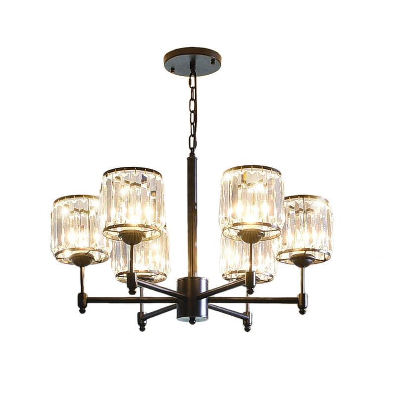 3/6/8 Lights Radial Pendant Chandelier Contemporary Crystal Hanging Light in Black for Bedroom - Rebooters