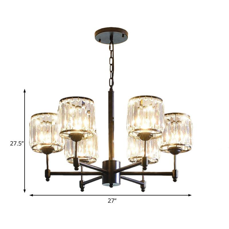 3/6/8 Lights Radial Pendant Chandelier Contemporary Crystal Hanging Light in Black for Bedroom - Rebooters