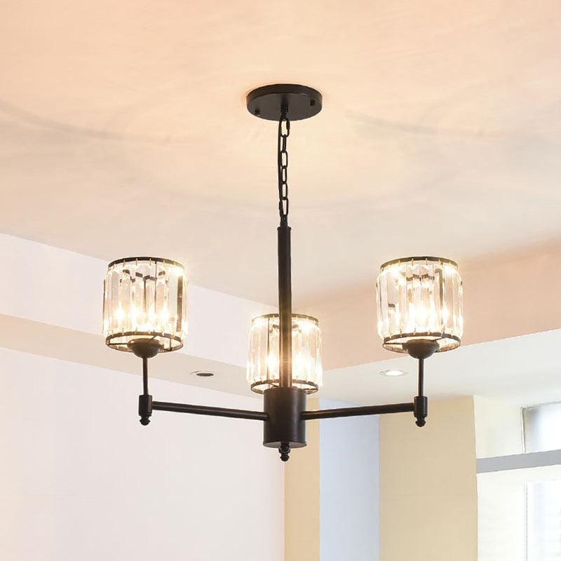 3/6/8 Lights Radial Pendant Chandelier Contemporary Crystal Hanging Light in Black for Bedroom - Rebooters
