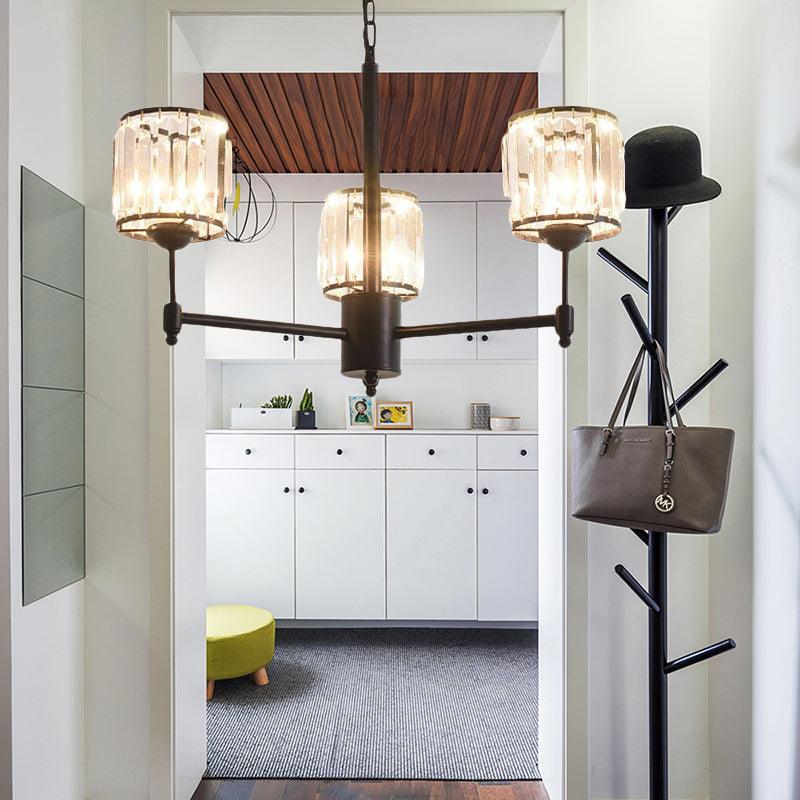 3/6/8 Lights Radial Pendant Chandelier Contemporary Crystal Hanging Light in Black for Bedroom - Rebooters