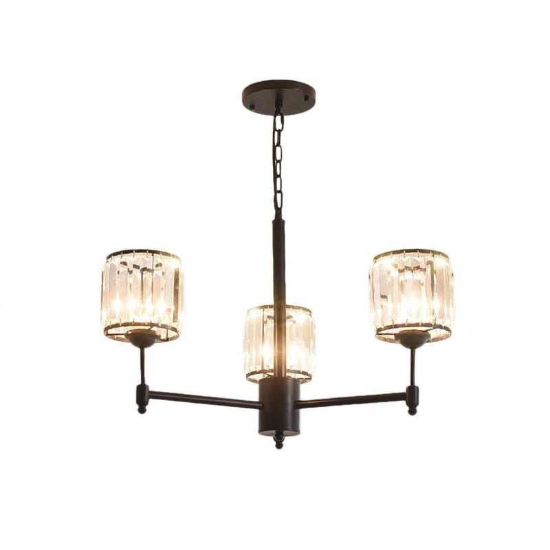 3/6/8 Lights Radial Pendant Chandelier Contemporary Crystal Hanging Light in Black for Bedroom - Rebooters