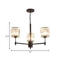 3/6/8 Lights Radial Pendant Chandelier Contemporary Crystal Hanging Light in Black for Bedroom - Rebooters