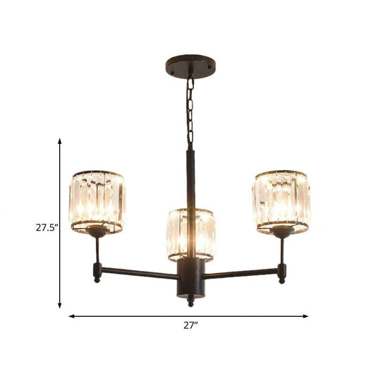 3/6/8 Lights Radial Pendant Chandelier Contemporary Crystal Hanging Light in Black for Bedroom - Rebooters