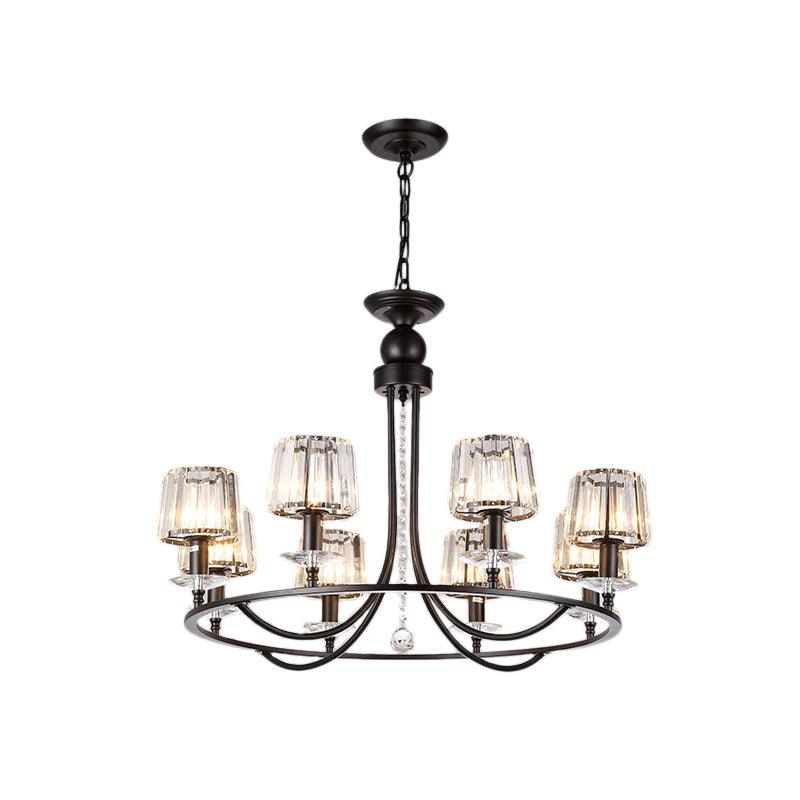 4/6/8 Lights Circle Hanging Chandelier Crystal Light Black - Rebooters