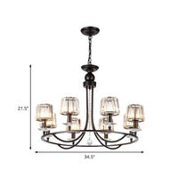 4/6/8 Lights Circle Hanging Chandelier Crystal Light Black - Rebooters