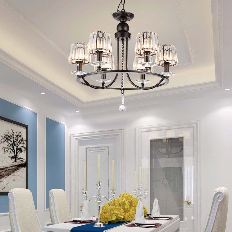 4/6/8 Lights Circle Hanging Chandelier Crystal Light Black - Rebooters