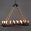 Iron Rectangular Suspension Light Industrial 16 Heads Cafe Chandelier Light with Hemp Rope - Rebooters