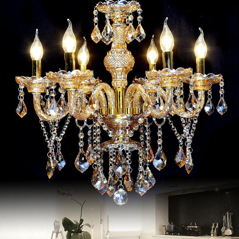 6 Heads Pyramid Pendant Chandelier Mid-Century Crystal Light - Rebooters